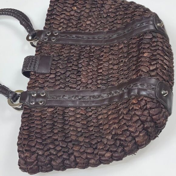 OVERSIZED WOVEN SHOULDER PURSE VINTAGE 100% STRAW BROWN WOMAN BAG - Picture 6 of 15